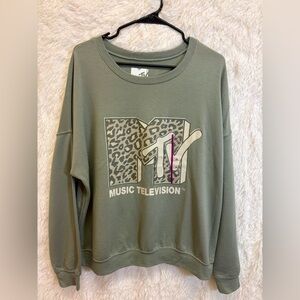 New With Tags: MTV Sage Green Leopard Logo Sweatshirt | Size XL